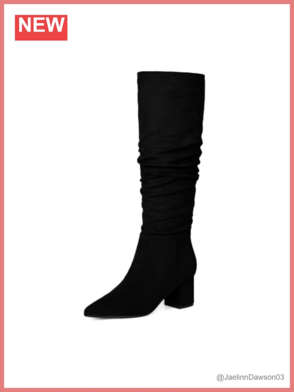 Womens Knee High Boots Chunky Block Heel Pointed Toe Tall Faux Suede